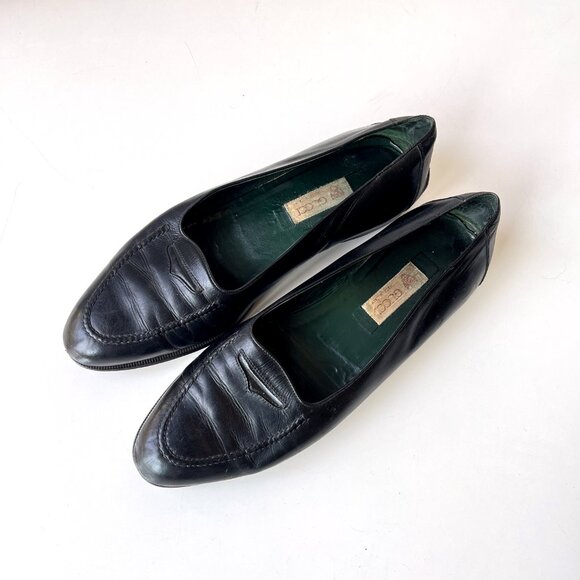 Vintage 70s 80s Men\'s Gucci Black Leather Penny Loafers Slip On Shoes Size 13 main image 5
